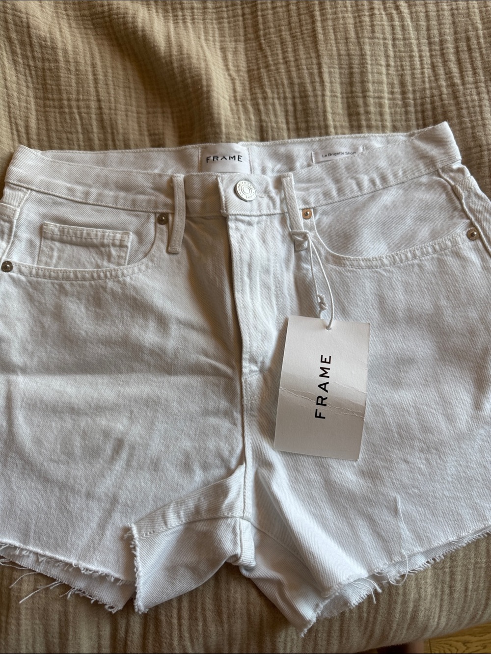 Frame Denim White High-Rise Cutoff Jean Shorts